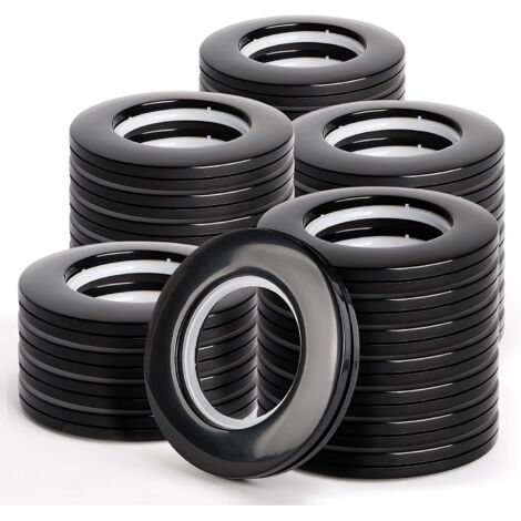 Anneaux de Rideaux 42mm en PP - 32 Pièces Noires pour Tringle à Rideaux - Anneaux d'Oeillet pour Bricolage et Fenêtre (1/5)