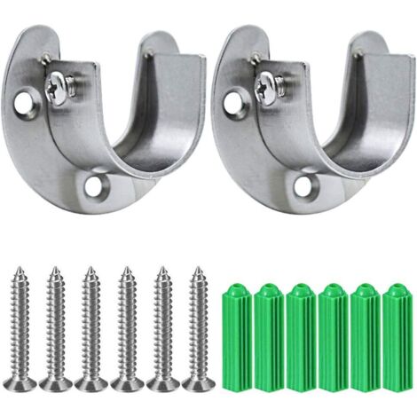 Lot de 2 embouts de tringle de garde-robe en acier inoxydable, bride de support en U robuste, facile à installer et à retirer, 32 mm (1/5)