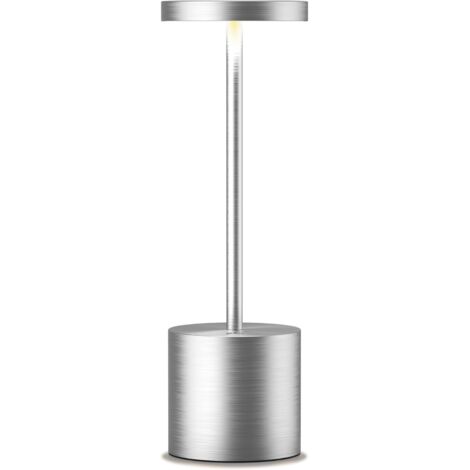 Lampe de table sans fil rechargeable, lampe de bureau LED portable, éclairage de table sans fil à intensité variable 3 couleurs，argent (1/5)