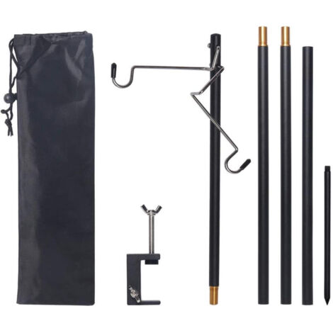 Support de lanterne pliable, support de lampe portable, crochet, support de lampe pliable pour camping, pêche, pique-nique, noir (1/5)