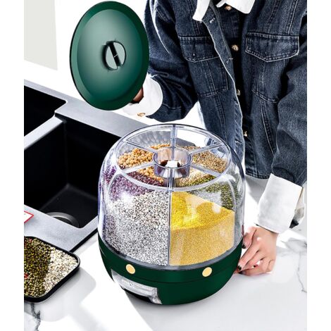 Distributeur De Nourriture 6 Grilles Rotation 360° - 10kg Céréales Bonbons Noix Riz