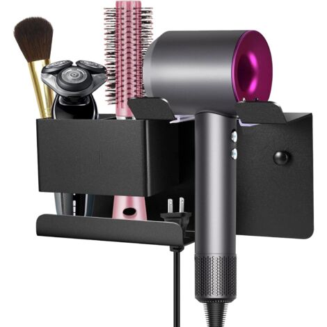 Support mural pour sèche-cheveux, boîte de rangement pour sèche-cheveux de salle de bain, étagère multifonction en alliage d'aluminium Dyson Supersonic, noir moderne (1/5)