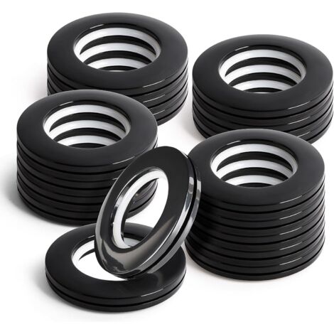 Anneaux de Rideaux 42mm en PP - 16 Pièces Noires pour Tringle à Rideaux - Anneaux d'Oeillet pour Bricolage et Fenêtre (1/5)