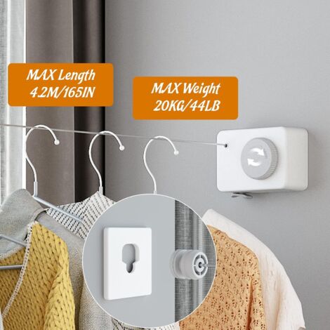 Etendoir Linge Exterieur Corde à Linge Rétractable MUSTORN 4,5m - Gain De Place Et Ultra Résistante ! Montage Murale