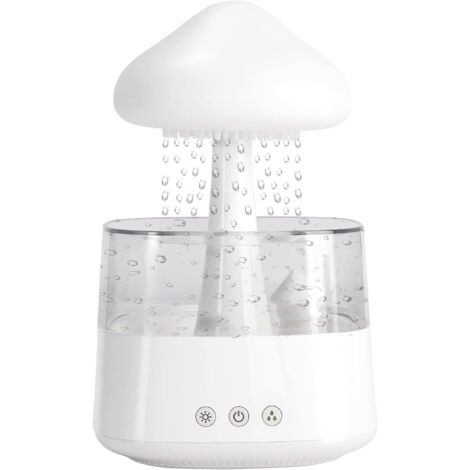 Lampe Pluie Humidificateur d'air 450 ML, Diffuseur huiles essentielles, Rain-Cloud humidificateur avec 7 lumières LED de Couleur, Lampe Champignon Pluie pour Maison, Bureau et Chambre (Blanc) (1/4)