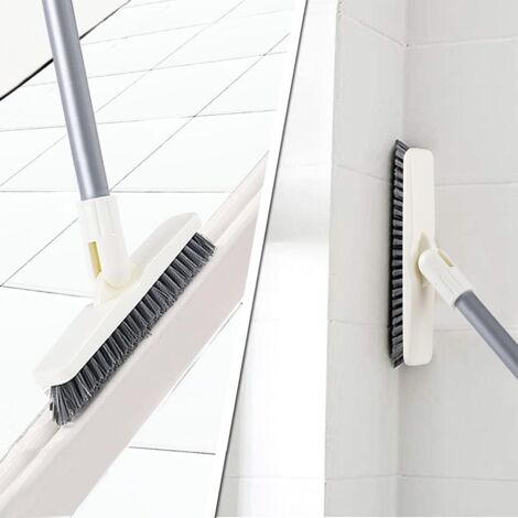 Brosse à récurer 2 en 1 avec brosse à joints à long manche, grattoir amélioré, brosse de nettoyage et de récurage à poils durs avec brosse rotative à 120 ° pour carrelage en céramique (brosse