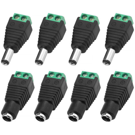 4 Paire 5.5 X 2.1mm 12V DC Connecteur d'alimentation Mâle et Femelle, Fiche Prise Adaptateur Vis Borne Connecteur (1/4)