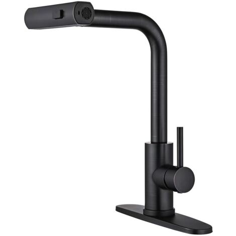 Robinets de cuisine noirs avec douchette extractible, robinet d'évier de cuisine cascade pour 3 fonctions (1/5)