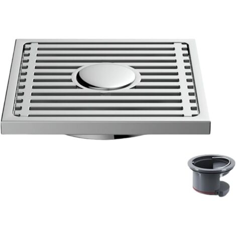 Siphon de sol de salle de bain, acier inoxydable brossé, haute capacité, radeau en bambou finition électroplaquée brillante, double usage. (1/5)