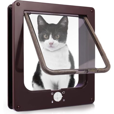 Chatière pour Chat, Chatière Imperméabiliser avec verrou Rotatif à 4 Voies pour Chat, Petit Chien, Facile à Installer et à Utiliser - marron XL (1/4)
