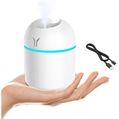 Mini humidificateur portable 3 en 1, brume fraîche 250 ml, veilleuse colorée, port USB, convient pour la voiture et les voyages (blanc) (1/5)