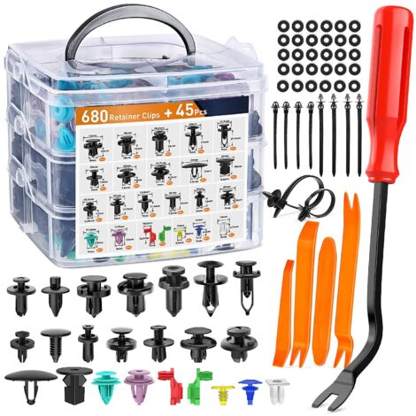 725Pcs Car Push Retainer Clips & Auto Fasteners Assortment -23 Most Popular Sizes Nylon Bumper Fender Rivets, for Toyota GM Ford Honda Chevy (1/5)