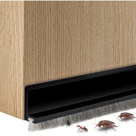 Joint de bas de porte intégré avec brosse, joint de porte autocollant, insonorisant et insectifuge (petit, noir) (1/5)