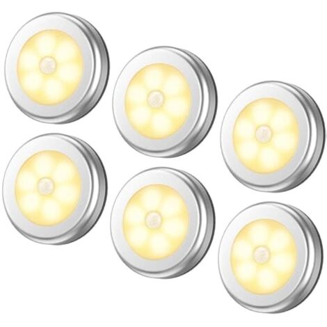 Veilleuse detecteur de mouvement intérieur,lampe led detecteur de mouvement pile pour escaliers, Eclairage LED Placard Armoire Couloir chambre enfant Auto ON / OFF 3M Adhésif (6pcs,blanche chaude) (1/4)