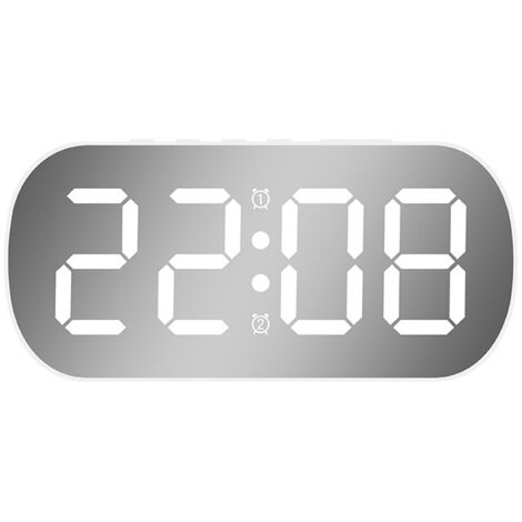 Réveil électronique à affichage numérique, blanc, 12,83,56,5 cm, avec finition miroir, convient pour le bureau et la chambre. (1/5)
