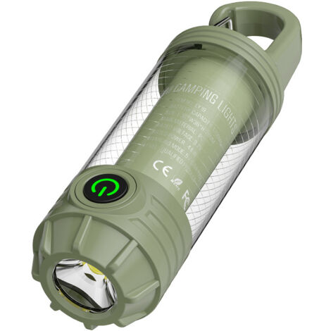 Lampe de camping extérieure, verte, 12,83,63,6 cm, crochet porte-clés portable, mini lampe torche, lumière d'ambiance pour le camping. (1/5)