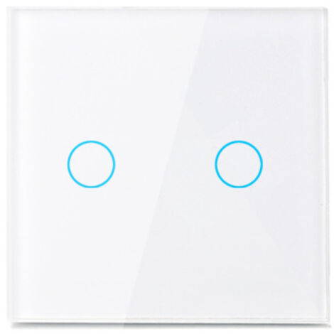Interrupteur tactile blanc à 2 voies, 86 mm x 86 mm x 35 mm, un interrupteur à capteur tactile pur avec panneau en verre, interrupteur d'éclairage. (1/5)