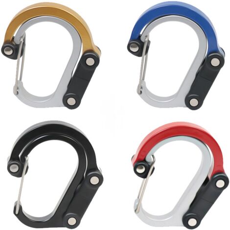 Mousquetons d'escalade en alliage d'aluminium, colorés, lot de 4, 5,8 × 4,8 cm, utilisation en extérieur, crochet pivotant, attaches pour sac (1/5)