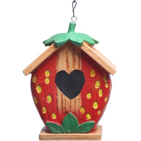 Nichoir d'extérieur, rouge, 13,5 x 17 cm, 1 pièce, décoration de jardin, sculpture décorative en résine, nid d'oiseau (1/5)