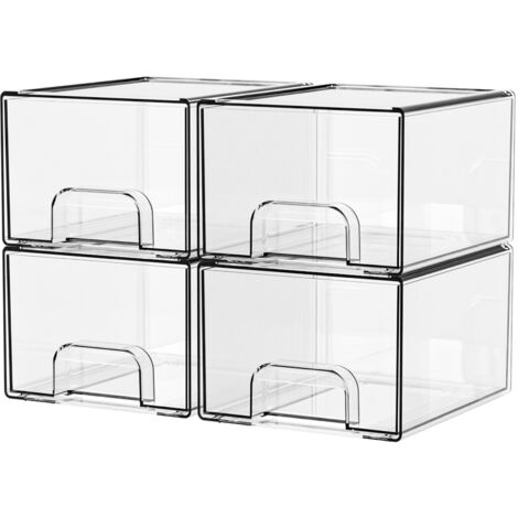 Boîtes de rangement transparentes à tiroirs, 18,8 x 15,5 x 11,2 cm, 4 boîtes de rangement cosmétiques empilables