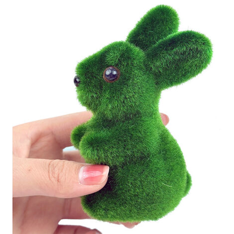 Décoration de jardin Lapin vert 1 pièce, 6 x 6 x 11 cm Ornement artisanal lapin vert floqué (1/5)
