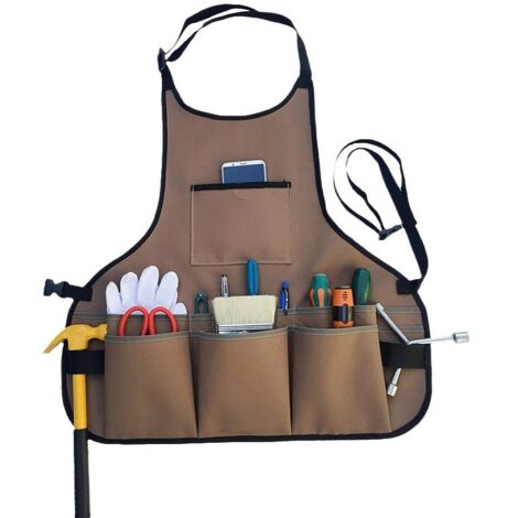 Tablier à outils de jardinage, marron foncé, imperméable, multipoches, vêtement de travail, rangement pour le jardin. (1/5)