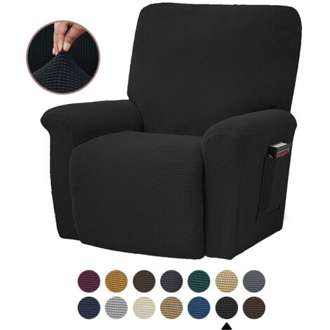 Housse élastique pour canapé inclinable, noire, housse de coussin de canapé en polaire unie, adaptée à toutes les saisons. (1/5)