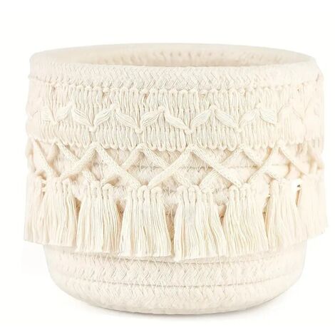 Panier de rangement de bureau blanc 12 x 10 cm, boîte de rangement pour pinceaux de maquillage, panier de rangement rond tressé (1/5)