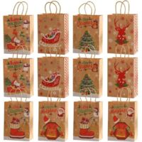 Serbia – Lot de 12 sacs cadeaux de Noël en papier kraft – 21x15x8 cm avec poignée – Motifs classiques pour bonbons et biscuits