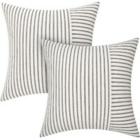 Pillow Covers 16x16, Modern Accent Square Throw Pillow Covers Set of 2, Black and Beige Striped Patchwork Linen