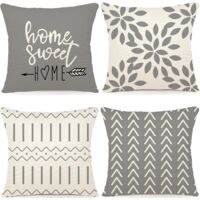 Set of 4 Decorative Linen Square Throw Pillow Covers Cushion Covers for Sofa Chair 16x16 Inch 45x45cm