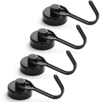 Lot de 4 crochets magnétiques pour réfrigérateur, aimant néodyme puissant de 15 kg, crochet magnétique pivotant pour casier à clés de cuisine et de salle de bain (A-Noir)