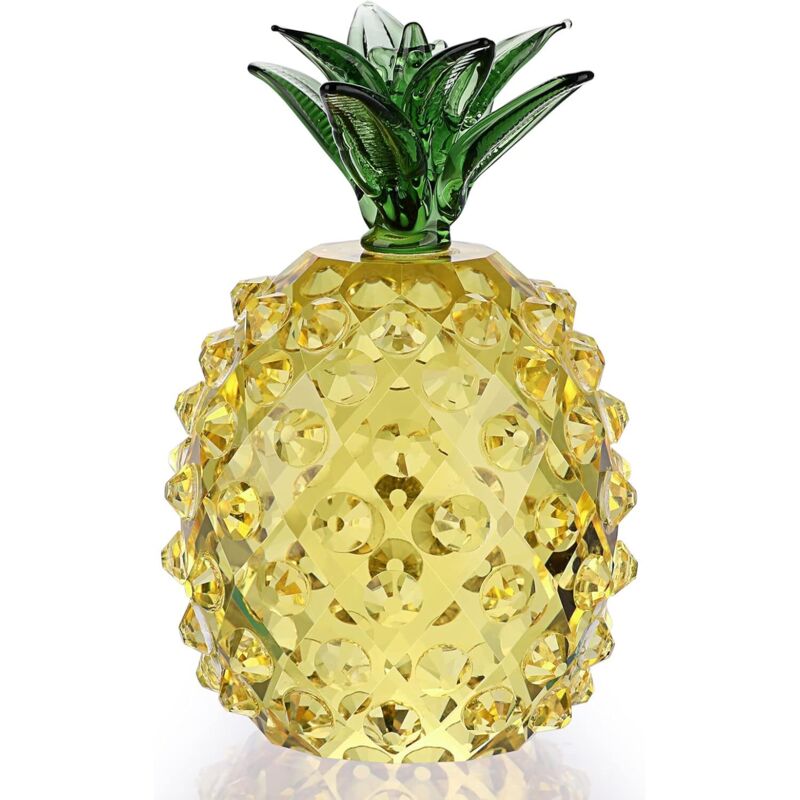 Décoration d'ananas en résine, ornement de fruit d'ananas en cristal artificiel, faux ornement d'ananas pour salon, bricolage, maison, chambre à coucher, décor de bureau, (BS942-2 Platinum Medium