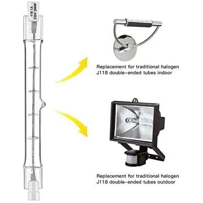 Lntyq Lot de 5 ampoules halogènes R7S 118 mm 200 W 230 V, tige halogène R7S 118 mm, ampoule halogène r7s à intensité variable pour projecteur de bâtiment, éclairage de paysage de travail, éclairage de - 3