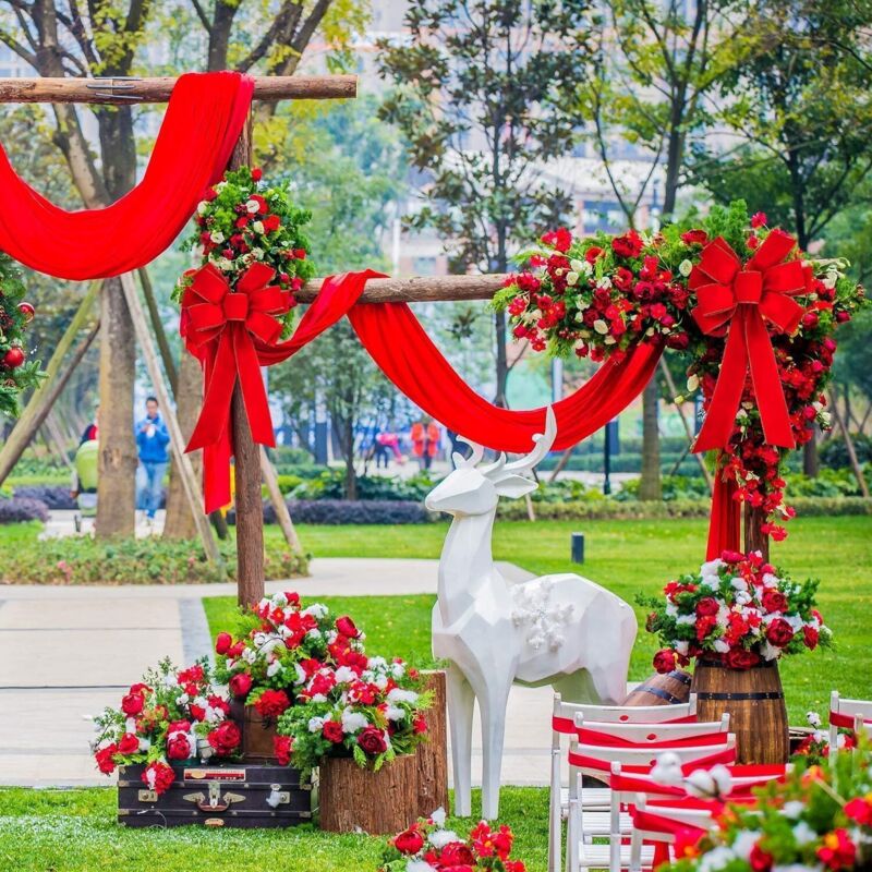 2 Gros Nœuds De Noël Rouge Velours - 78x27 Cm - Décoration Porte, Cheminée, Sapin, Couronne - Extérieur/intérieur
