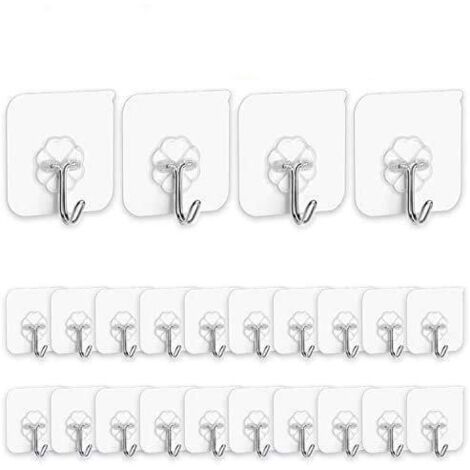 Lntyq Crochets adhésifs pour cuisine - Lot de 24 crochets adhésifs sans clous avec crochets en acier inoxydable Crochets de plafond de salle de bain réutilisables (1/4)