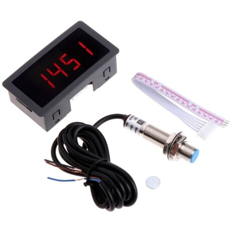Lntyq Tachymètre à affichage numérique, tachymètre numérique à LED à 4 chiffres, panneau de compteur de vitesse RPM, capteur NPN, interrupteur de proximité (1/5)