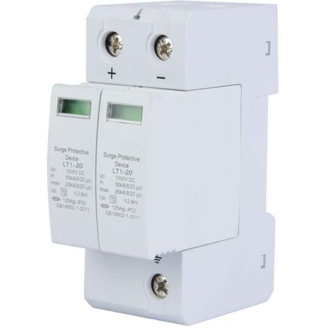 Lntyq Dispositif de protection contre les surtensions 2P 1000V DC Protecteur de foudre photovoltaïque Parafoudre basse tension(2P20KA) (1/5)