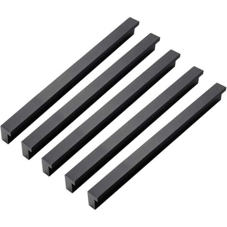 Lntyq Lot de 10 poignées de porte de placard en alliage d'aluminium noir moderne pour tiroirs et meubles, trou central 192 mm