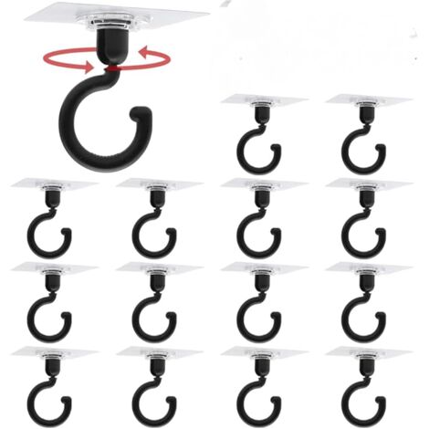 Lntyq 15 Pièces Crochet Adhésif Plafond Crochet Adhésif Rotatif à 360°Crochet Plafond Sans Trou avec Raclette Convient pour Salles de Bains Cuisines,Maximum 3KG(Noir) (1/5)