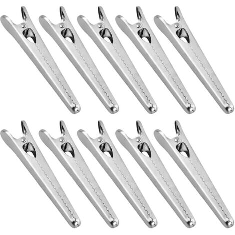 Lntyq 10 Pièces Pince Sachet Alimentaire Cuisine, Pince Fermeture Sachet Alimentaire Inox, Pince Sachet Argent, Clips de Fermeture de Sacs en Acier pour Pain, Café, Flocons D'avoine, Aliments