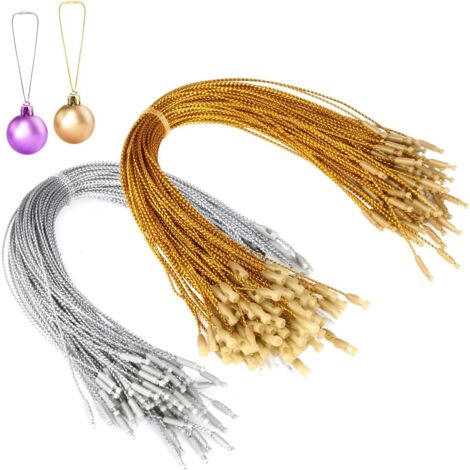Lntyq 200pcs Ficelle de Noël, Cordes pour Décor Cintres d'Ornements de Noël pour Fournitures de Fête de Sapin de Noël (Or, Argent) (1/5)