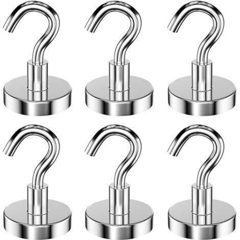 Lntyq 6 pièces 32 MM crochet aimanté force d’attraction de 34KG, aimant magnetique crochets puissants détachables, néodyme Crochets magnétiques ronds pour cuisine réfrigérateurs, plafond, grand