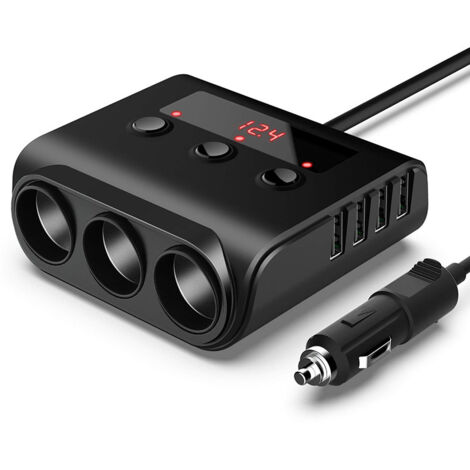 Lntyq Chargeur Allume-Cigare de Voiture Socle Splitter 120W Adaptateur Allume-Cigare avec 4 Ports USB Interrupteur séparé Indicateur de Tension pour téléphone Tablets Dash Cam
