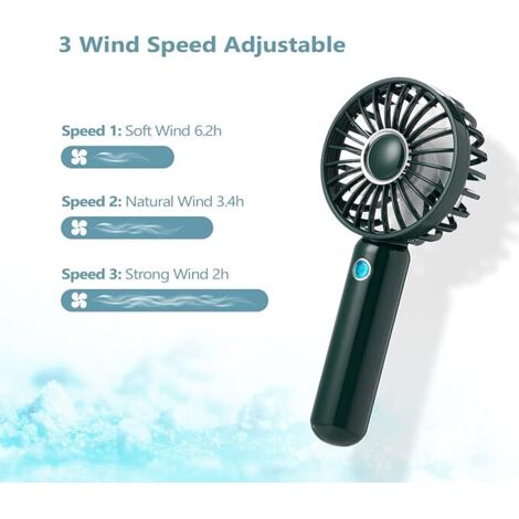 Mini ventilateur portable pliable et rechargeable avec câble USB, 2 vitesses réglables, idéal