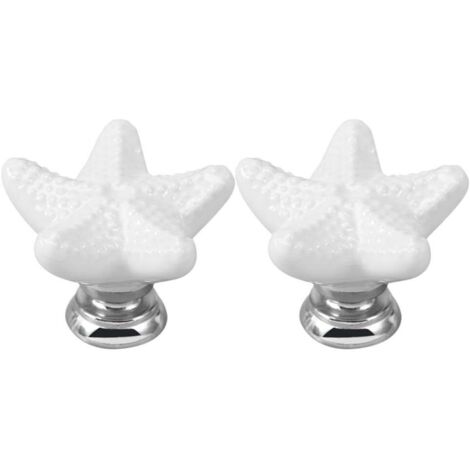 Lntyq Lot de 2 boutons de meuble en céramique en forme d'étoile de mer - Pour porte, tiroir, porte, meuble(3.43.42.4cm)