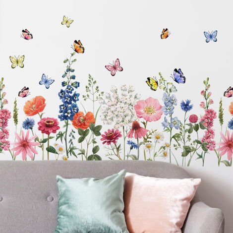 SUPERDANT Stickers Muraux Roses Rouges Et Papillons - Lot 2 Feuilles Amovibles Décoration DIY