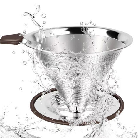Lntyq Filtre à Café Permanent en Acier Inox, Filtre à Café sans Papier pour Faire du Café Manuel, Goutteur de Café Réutilisable avec Double Maille en Inox et Anse en Silicone (1/5)