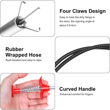 Kit 2 Furets Déboucheurs Flexibles 90 Cm Et 200 Cm - Griffes à 4 Mâchoires, Pour Canalisations Cuisine Et Salle De Bain - 11