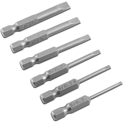 Lntyq Forets Magnétiques à Tête Plate à Pointe Fendue, 6pcs 50mm 2.0-6.0mm 0.25" Hex Shank S2 Alliage à Tête Plate à Pointe Magnétique Jeu D'embouts de Tournevis à Fente (1/4)